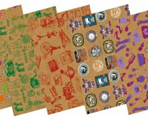 Papel Kraft con diseños  70 grs, pliego 80 x 100 cms, 20 unidades