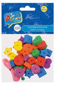 Cuentas . Goma eva 45 piezas mas cuerda PVC, colores surtidos