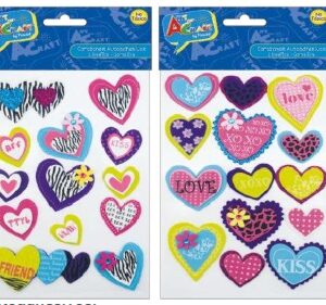 Figuras de corazones autoahdesivos, Goma eva 14 piezas diseños surtidos