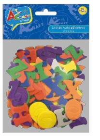 Figuras letras autoadhesivas. Goma eva 56 piezas, colores surtidos