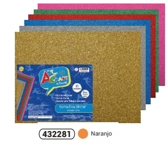 GOMA EVA GLITTER NARANJA, 40X60 CM. FULTONS