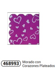 PAPEL ARROZ COLOR MORADO CON DISEÑO DE CORAZONES PLATEADOS
