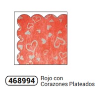 PAPEL ARROZ COLOR ROJO CON DISEÑO DE CORAZONES PLATEADOS